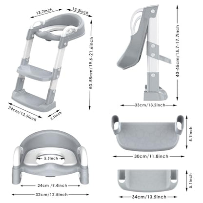 Potty Training Seat with Step Stool Ladder, Toddler Potty Training Toilet for Boys Kids, Potty Chair Adjustable Potty Seat for Toilet with Anti-Slip Wide Steps Splash Guard Safety Handles