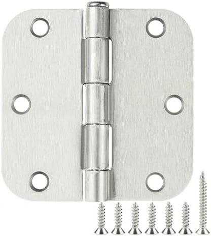 30 Pack Rounded Satin Door Hinges Brushed Nickel 3.5 Inch Interior 3 1/2 Inch 5/8" Radius Corners Iron Bifold Silver Residential Bed Room Hinge for Doors Hardware Controls House Decor Accessories