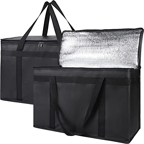 Bodaon 2-Pack Insulated Food Delivery Bag, XX-Large Reusable Grocery Shopping Bag, Frozen Food Cold, Cooler Bags with Zippered Top, Black