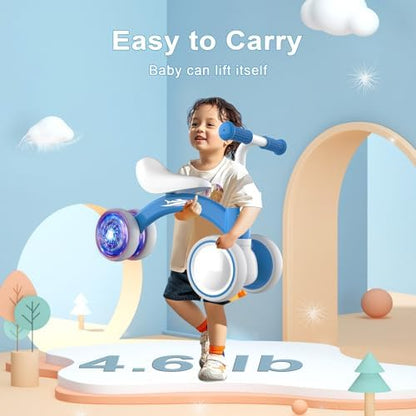 Colorful Lighting Baby Balance Bike Toys for 1 Year Old Boy Girl Gifts, 10-36 Month Toddler Balance Bike, No Pedal 4 Silence Wheels & Soft Seat First Riding on Toys, 1st Birthday Gifts