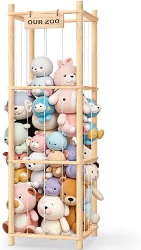 Stuffed Animal Storage & Organizer, Wooden Cute Zoo Toy Holder for Toddler Rooms, Playrooms & Bedrooms