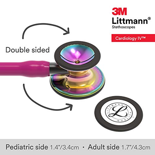 3M Littmann Cardiology IV Diagnostic Stethoscope, 6241, More Than 2X as Loud, Weighs Less, Stainless Steel High Polish Rainbow-Finish Chestpiece, 27" Raspberry Tube, Smoke Stem, and Headset