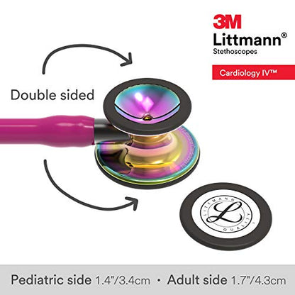 3M Littmann Cardiology IV Diagnostic Stethoscope, 6241, More Than 2X as Loud, Weighs Less, Stainless Steel High Polish Rainbow-Finish Chestpiece, 27" Raspberry Tube, Smoke Stem, and Headset