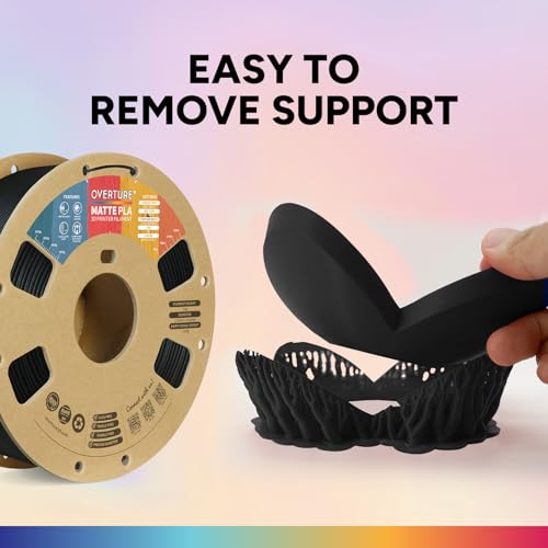 OVERTURE PLA Matte 3D Printer Filament 1.75mm, Matte PLA 1kg Cardboard Spool (2.2lbs), Dimensional Accuracy +/- 0.02 mm (Matte Black)