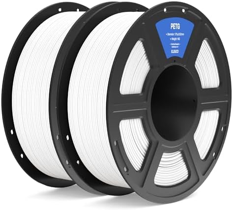 ELEGOO PETG Filament 1.75mm White 2KG, 3D Printer Filament Dimensional Accuracy +/- 0.02 mm, 2pcs1kg Spool(2.2lbs) Fits for Most FDM 3D Printers