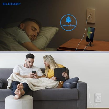 ELEGRP USB Outlets, 15 Amp Wall Outlet with USB Ports, 21W USB Outlets Receptacles with Type A & Type C Ports, Tamper Resistant Receptacle, Wall Plate Included, Ul Listed (6 Pack, Matte White)