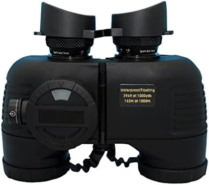 Hooway 7x50 HD Waterproof Military Marine Binoculars w/Internal Rangefinder & Compass for,Bird Watching,Boating and More(Black)
