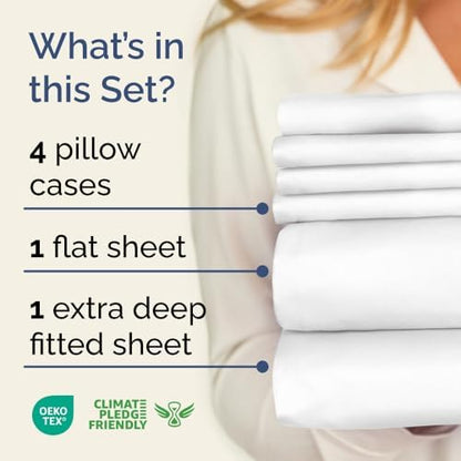 Extra Deep King Sheet Set - 6 Piece Breathable and Cooling Sheets - Hotel Luxury Bed Sheets Set - Easy & Secure Fit - Soft, Wrinkle Free and Comfy Sheets Set - White Sheet Set with Extra Deep Pockets