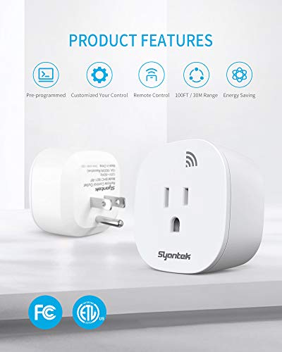 Remote Control Outlet Wireless Light Switch for Household Appliances, Expandable Remote Light Switch Kit, Up to 100 ft Range, FCC Certified, ETL Listed, White (5 Outlets + 2 Remotes)