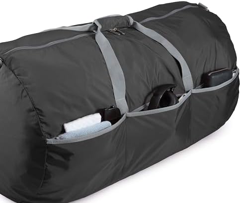 Amazon Basics 32.4" Extra Large Foldable Duffle Bag for Travel & Storage, with Exterior/Interior Zippered Pockets, Lightweight/Durable Nylon Material, 50-LBS Capacity, 9254 Cubic Inch (150L), Black
