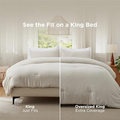 Bedsure King Size Comforter Set, Beige Soft Prewashed Bedding for All Seasons, 3 Pieces GentleSoft™ Warm Down Alternative Bed Set, 1 Lightweight Comforter (104"x90") and 2 Pillowcases (20"x36")