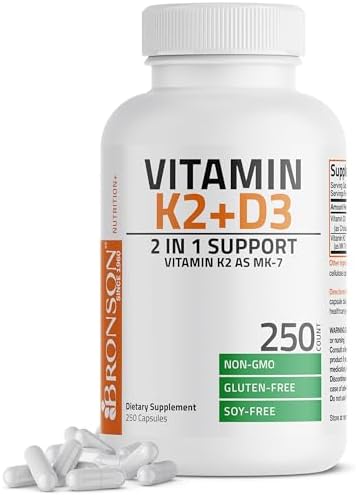Bronson Vitamin K2 (MK7) with D3 Supplement Non-GMO Formula 5000 IU Vitamin D3 & 90 mcg K2 MK-7 Easy to Swallow D & K Complex, 250 Capsules