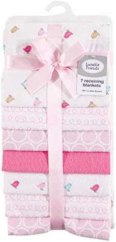 Luvable Friends Unisex Baby Cotton Flannel Receiving Blankets, Birdies 7-Pack, One Size