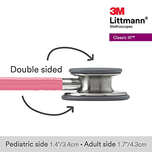 3M Littmann Classic III Monitoring Stethoscope, 5633, More Than 2X as Loud, Weighs Less, Stainless Steel Chestpiece, 27" Pearl Pink Tube