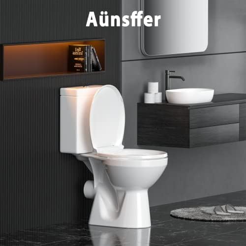 Toilet Seat Round Soft Close16.5'', Toilet Lid Slow Close Quiet No Slam, Easy Installation & Release，Safe PP Material Easy Clean, Comfortable Ergonomic Design, 2 Years Support, White Plastic