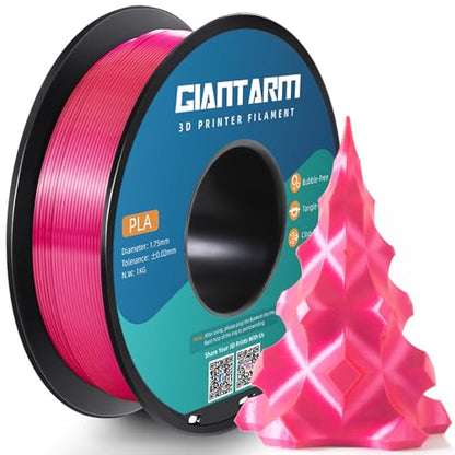 GIANTARM 3D Printer PLA Filament, Shiny Silk Rose Pink Magenta Toughness Enhanced Filament with 1.75mm Dimensional Accuracy +/-0.03mm, 1080 Feet per Roll, Vacuum Packaging, for Most 3D FDM Printer