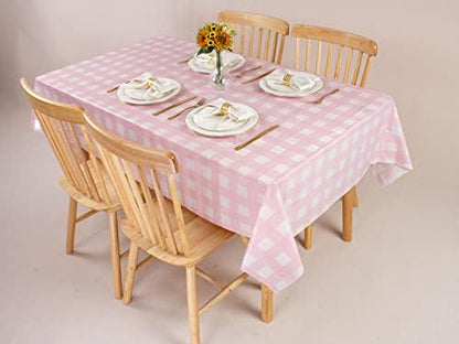 Kesfey 8 Packs Pink and White Checkered Tablecovers 54 x 108 Inches Disposable Party Picnic Table Cloth SpillProof Plastic Gingham Tablecovers for Camping Decoration Party Favors