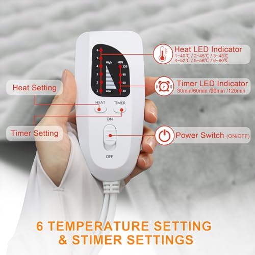 Heating Pad-Electric Heating Pad for Back,Neck,Abdomen,Moist Heated Pad for Shoulder,Knee,Hot Pad for Arms and Legs,Dry&Moist Heat & Auto Shut Off(Silver, 12''×24')