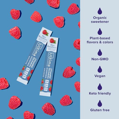 Ultima Replenisher Daily Electrolyte Powder Drink Mix – Sugar Free – Blue Raspberry, 20 Stickpacks – Hydration Packets with 6 Electrolytes and Trace Minerals – Keto Friendly, Vegan, Non-GMO