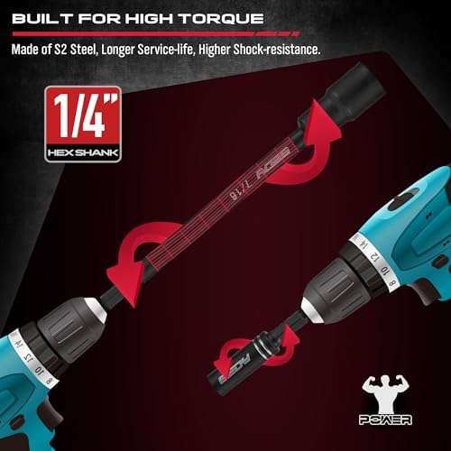 Nut Driver Impact Bit Set - 31-Piece Magnetic Socket Impact Drill Bit Tool Sets Extra Long Hex Nut Setter Driver Holder - Metric SAE Screwdriver Bits 1/4 Drive Shank Adapter Extension