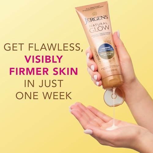 Jergens Natural Glow +Firming Self Tanner Body Lotion, Medium to Deep Skin Tone, Sunless Tanning Moisturizer with Collagen and Elastin, Helps to Visibly Reduce Cellulite, 7.5 Oz, Pack of 2