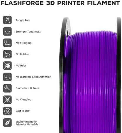 FLASHFORGE PLA Filament 1.75mm, 3D Printer Filament 1kg (2.2lbs) Spool, Dimensional Accuracy +/- 0.02mm, 3D Printing Filament Easy to Use and Fits for Most FDM 3D Printers (Purple)