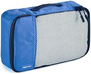 Amazon Basics Packing Cubes for Travel, Packing Organizers Set, 4-Piece-Set (Slim, Small, Medium, Large) With Double Zipper Pulls and Mesh Top Panel, 100% Durable Polyester, Blue