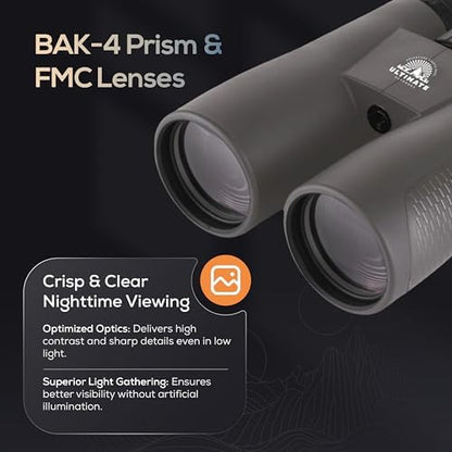 12x50 HD Binoculars for Adults – Powerful Waterproof Binoculars with Phone Adapter & Tripod Mount | BaK-4 Prism for Bird Watching, Hunting, Stargazing, Travel & Cruise - Grey