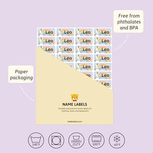– Personalized Name Labels for Kids (120) – Waterproof & Durable Stickers for Clothing, School & Daycare Items - Unicorns