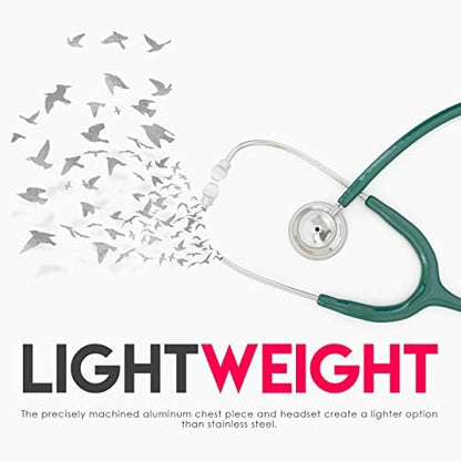 MDF Instruments, Acoustica Lightweight Stethoscope for Doctors, Nurses, Students, Home Health Use, Adult, Dual Head, Dark Green Tube, Silver Chestpiece-Headset, MDF747XP09