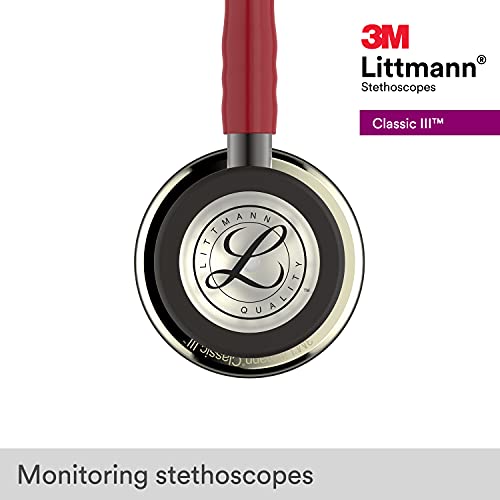 3M Littmann Classic III Monitoring Stethoscope, 5864, More Than 2X as Loud, Weighs Less, Stainless Steel Champagne-Finish Chestpiece, 27" Burgundy Tube, Smoke Stem, and Headset