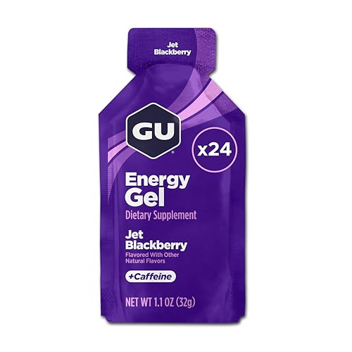 GU Energy Original Sports Nutrition Energy Gel, Vegan, Gluten-Free, Kosher, and Dairy-Free On-the-Go Energy for Any Workout, 24-Count, Jet Blackberry