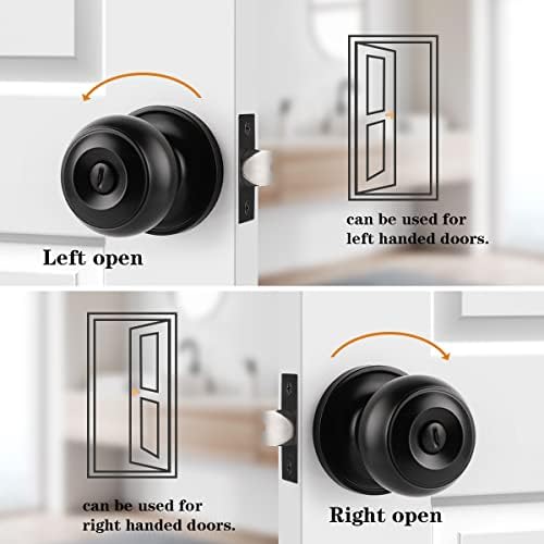 Probrico Black Door Knobs for Bedroom Bathroom, Interior Door Knob with Round Ball, Matte Black Privacy Door Knob, 6 Pack