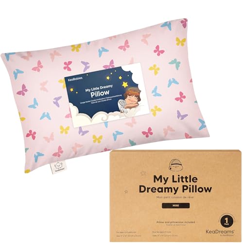 Mini Toddler Pillow with Pillowcase - 9x13 My Little Dreamy Travel Kids Pillow for Sleeping, Toddler Bed, Small, Tiny, Organic Cotton Pillowcase, Soft & Breathable, Kids 2-4 Years Old (Flutter)