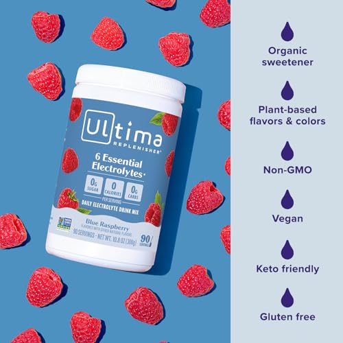 Ultima Replenisher Daily Electrolyte Powder Drink Mix – Sugar Free – Blue Raspberry, 90 Servings – Hydration Powder with 6 Electrolytes and Minerals – Keto Friendly, Vegan, Non-GMO