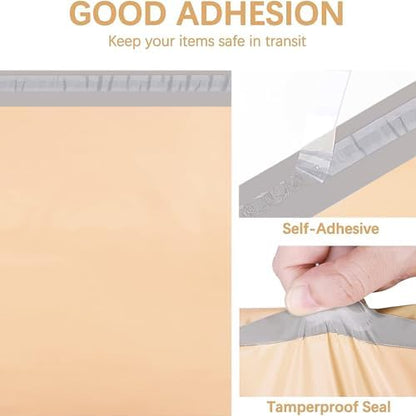 Metronic Poly Mailers 14.5x19 100 Pcs | Medium Size Shipping Bags for Clothes | Large Poly Mailer Bags, Shipping Envelopes, Mailing Bags for Small Business, Strong Adhensive Poly Bags Champagne