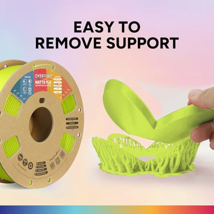 OVERTURE Matte PLA 3D Printer Filament 1.75mm, Matt Surface & Low Warping Filament 1kg Spool (2.2 lbs), Accuracy +/- 0.02 mm, Fit Most FDM Printers (Matte Grass Green)
