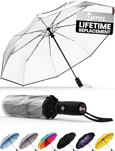 REPEL Windproof Travel Umbrella - Compact & Withstands Winds up to 85MPH , Strongest Premium Auto Folding Umbrella for Rain and Sun - Durable, Light & Portable for Women & Men , Fits Backpack & Cars