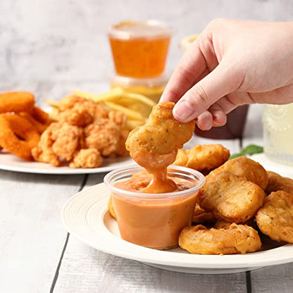 VITEVER [120 Sets - 4 oz ] Portion Cups With Lids, Small Plastic Containers with Lids, Airtight and Stackable Souffle Cups, Jello Shot Cups, Sauce Cups, Condiment Cups for Lunch, Party, Trips