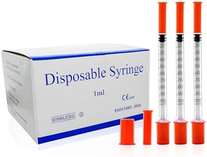 U-100 1cc 30g 5/16 In (8mm) Syringe with Needle, Individually Wrapped, Pack of 100