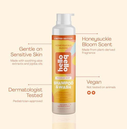 Hello Bello Baby Shampoo & Body Wash, Honeysuckle Bloom Scented, 10oz Bottle (Pack of 2)