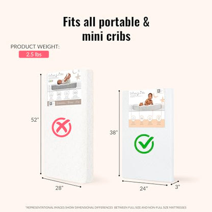 Dream On Me Holly 3” Mini/Portable Crib Mattress, Greenguard Gold & JPMA Certified, Fits All Portable & Mini Cribs, Lightweight Fiber Core, Waterproof Vinyl Cover, Easy to Clean