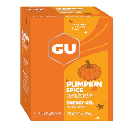 GU Energy Original Sports Nutrition Energy Gel, Vegan and Dairy-Free On-the-Go Energy for Any Workout, Pumpkin Spice, 8-Count