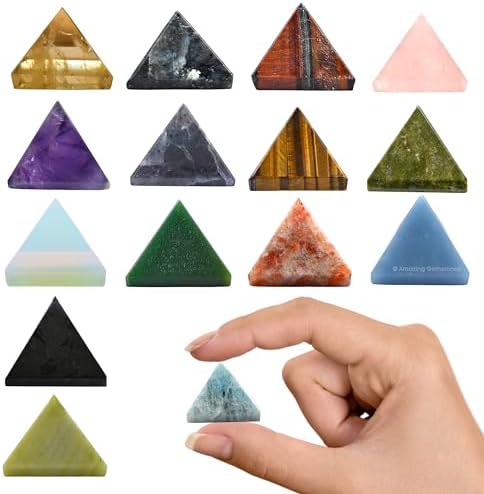 Amazing Gemstone Pack of 11 Crystal Pyramid Healing Stones - 1" Wholesale Bulk Crystals Pyramid Figurine of Natural Stone for Meditation, Reiki, Chakra Balancing and Crystal Pyramids Grid