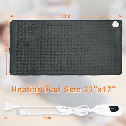 Heating Pad,Electric Heating Pads for Back,Neck,Abdomen,Moist Heated Pad for Shoulder,Knee,Hot Pad for Arms and Legs,Dry&Moist Heat & Auto Shut Off(Charcoal Gray, 33''×17')