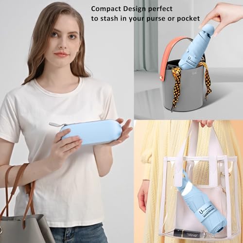 BAODINI Travel Mini Umbrella for Purse With Case-Small Compact UV Umbrella Protection Sun-Lightweight Tiny Pocket umbrella a with Case for Women, Girls