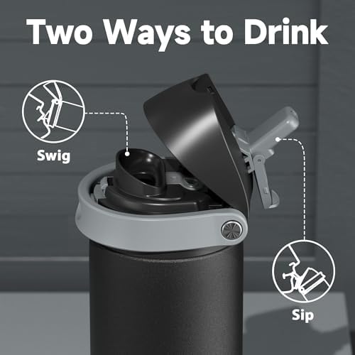 24 oz Insulated Water Bottle for Sports: Meoky Stainless Steel Water Bottle with 2-in-1 Straw and Spout Lid - Leak Proof, Cold for 24 Hours, Fits in Car Cup Holder, BPA-Free for Travel Gym, Night