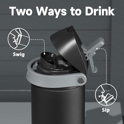 24 oz Insulated Water Bottle for Sports: Meoky Stainless Steel Water Bottle with 2-in-1 Straw and Spout Lid - Leak Proof, Cold for 24 Hours, Fits in Car Cup Holder, BPA-Free for Travel Gym, Night