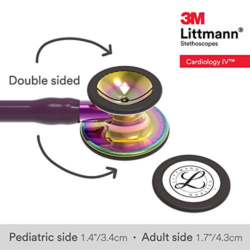 3M Littmann Cardiology IV Diagnostic Stethoscope, 6239, More Than 2X as Loud, Weighs Less, Stainless Steel High Polish Rainbow-Finish Chestpiece, 27" Plum Tube, Violet Stem and Black Headset