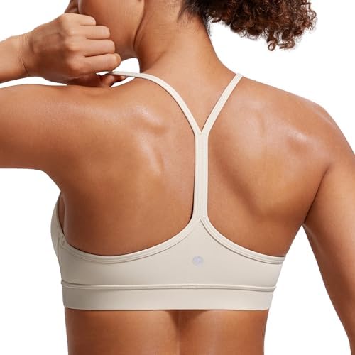 CRZ YOGA Butterluxe Womens Y Back Sports Bra - Padded Racerback Low Impact Spaghetti Thin Strap Workout Yoga Top